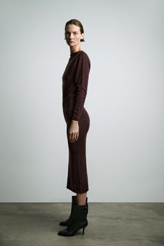 100% WOOL MIDI DRESS Long Wool Dress, Zara Slip Dress, Strapless Sequin Dress, Autumn Fits, Zara Leather, Leather Shirt, Wool Dress, Cropped Cardigan, Dress With Cardigan