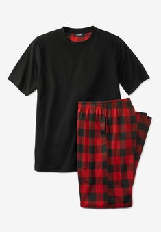 <div>KingSize takes comfort seriously and this jersey knit plaid pajama set plays no games. This set is made up of a short-sleeve t-shirt and open bottom</div> Casual Plaid Sleepwear For Overnight, Casual Cotton T-shirt For Pajama Party, Cotton Sleepwear With Crew Neck, Black Cotton Sleep T-shirt, Casual Plaid Short Sleeve Set, Black Cotton Short Sleeve Sleepwear, Black Short Sleeve Cotton Sleepwear, Knit Plaid, Red Buffalo Check