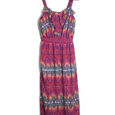 Bright Colored Maxi Dress. Semi Sheer Overlay. Hot Pink Lining That Is Shorter Underneath. Ruffled V Neck. Is Stretchy Under Bust. Adjustable Straps. Slits On Sides Of Legs. Pit To Pit Measures Approximately 18". Length Is Approximately 59". Pink Maxi Dress With Ruffled Straps For Vacation, Pink Summer Maxi Dress With Ruffled Straps, Casual Multicolor Dresses With Ruffled Straps, Casual Pink Dresses With Ruffled Straps, Pink Tiered Sundress Maxi Dress, Pink Tiered Maxi Sundress, Flowy Multicolor Ruffled Maxi Dress, Summer Pink Tiered Maxi Dress, Casual Multicolor Maxi Dress With Ruffles