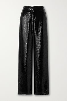 From fabric selection to final fittings, Veronica de Piante is closely involved in each step of her brand's design process. These 'Anya' pants are cut from black crepe de chine covered in shimmering tonal sequins and have a high-rise waist and relaxed, wide legs. Style yours with a tucked-in turtleneck and the coordinating jacket. Black Sparkly Pants, Sparkly Pants, Joseph Clothing, Uzun Boy, Theory Clothing, Crepe Pants, Women Church Suits, Black Attire, Designer Pants