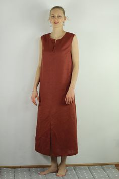 "Write the selected color in the message Maxi dress, Long cinnamon linen dress, sleeves and 2 pockets, perfect for casual wear and suitable for any occasion in any season Details: - 100% natural linen produced in Europe ; - medium weight (180 gram per square meter); - color: cinnamon, could be any from our colors catalog (color samples at the photo); Made to order, approximately a few days, If you have any questions please message me and I will be glad to answer. Size guide : Size XS Bust: fits Brown Linen Maxi Dress For The Beach, Casual Long Brown Dress, Brown Linen Dresses With Pockets, Casual Brown Linen Maxi Dress, Casual Brown Sleeveless Maxi Dress, Brown Beach Dress With Pockets, Casual Brown Linen Midi Dress, Brown Linen Maxi Dress, Spring Brown Tunic Maxi Dress