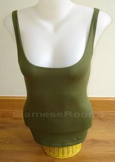 Solid Olive Green Round Neck Tank Top Sleeveless Rayon Spandex Fit Xs S M Casual Fitted Green Tank Top With Built-in Bra, Green Scoop Neck Top With Built-in Bra, Fitted Scoop Neck Tank Top With Built-in Bra, Fitted Tank Vest With Built-in Bra, Summer Tops With Stretch And Wide Straps, Spring Bodycon Tank Top With Built-in Bra, Green Cotton Camisole With Tank Straps, Trendy Fitted Seamless Vest, Fitted Summer Tank Top With Built-in Bra