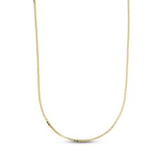 This gorgeous square box chain necklace is lovely on its own or layered with other necklaces. Styled in 14K yellow gold, the chain measures 18 inches and secures with a lobster clasp. Chain width is 1.5mm and gauge size is 28. Box Chain Necklace, Necklace Clasps, Kay Jewelers, Necklace Chain Lengths, Accessories Jewelry Necklace, Box Chain, Necklace Designs, Lobster Clasp, Gold Metal