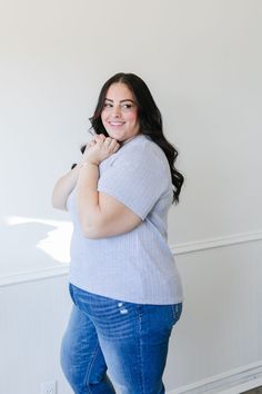 *ALL SALES FINAL* *NOT ELIGIBLE FOR RETURN* Get ready to rock the denim blue hue of the Myla Top! With a ribbed texture and v-neck henley design, this top is perfect for a casual and cool look. Short sleeves make it versatile for any season. Add it to your wardrobe for a playful touch! Fits true to size. Model is wearing a small and is 5'7". Plus model is wearing a 1X and is 5'5". Size Chart Length Bust S 20" 34" M 21" 36" L 21" 38" 1x 24.5" 46" 2x 25.5" 52" 3x 26" 56" *All measurements are appr Plus Model, Hanging Fabric, Look Short, Ribbed Texture, Blue Hues, Denim Blue, Blue Denim, How To Look Better, Size Chart