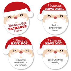 four christmas stickers with santa's face and the words drink go, drink game, you're holding your cell phone