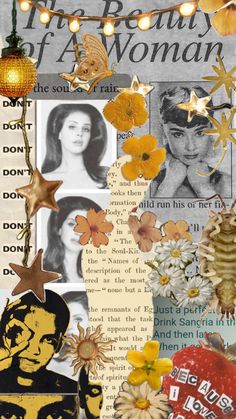 a collage with flowers, pictures and lights on it's sides is featured in this image