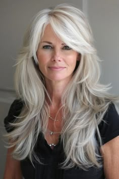 Stunning Blonde Hair, Long White Hairstyles, Diamond Blonde Hair, Long Hairstyles For Square Faces, Platinum Ice Blonde Hair, Pearl Blonde Hair, Long Layered Hair With Side Bangs, Lowlights Blonde Hair