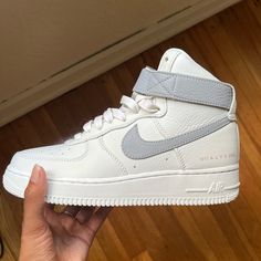 1017 Alyx 9sm X Nike Air Force 1 High 'White Wolf Grey' Authentic!! I Don’t Have The Box Because I Moved And Tried To Consolidate. I’ve Worn It Once In My Apt But Unfortunately They Don’t Fit Me. No Crease. In Exceptional Shape. I Hate To See These Go But The Must, Cuz They Are Catching Dust On My End. The Check Is A Soft Lilac Grey And The Buckle Is So Fly. Sz 6 In Boyz Sz 7.5 In Women Modern High-top Custom Sneakers With Medium Fit, Modern High-top Custom Sneakers, Modern Medium Fit High-top Custom Sneakers, Modern High-top Custom Sneakers With Branded Heel, Nike Air Force 1 High, Air Force 1 High, Lilac Grey, 1017 Alyx 9sm, White Wolf