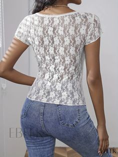 Ebeek - Exquisite Coquette Lace 2-in-1 T-shirt, Chic Vintage Bow Tie Square Neck Short Sleeve T-shirt, Womens Apparel Fitted Lace Top T-shirt With Crew Neck, Fitted Lace Top T-shirt For Spring, Spring Crew Neck T-shirt With Lace Top, Fitted Lace Top T-shirt With Short Sleeves, Fitted Lace Top Crew Neck T-shirt, Fitted Lace Top Short Sleeve T-shirt, Stretch Lace Top With Short Sleeves, Summer Lace Top Short Sleeve T-shirt, Short Sleeve Stretch Lace Top