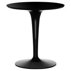 a black table with a round base on it's top and an empty bowl at the bottom