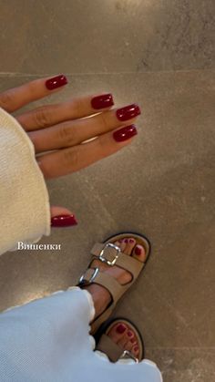 Nail Inspo Trendy Square, Red Chrome Nails Square, Squoval Red Nails, Red Nails And Toes Matching, Shorts Nails Idea, Red Short Nails Acrylic, Heart Design On Nails, Gel X Square Nails, Coloured Manicure