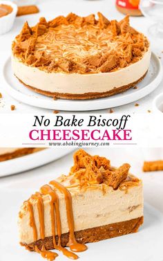 no bake biscoff cheesecake with caramel drizzle on top