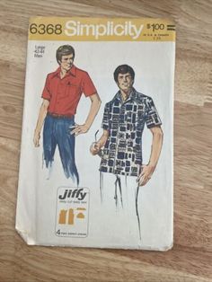 Simplicity 6368 Vintage Sewing Pattern Men’s Shirt Button Up Tiki Style 70s  | eBay Mens Shirt Pattern, Mens Sewing Patterns, 1970s Sewing Patterns, Shirt Sewing, Shirt Sewing Pattern, Stitch Shirt, Simplicity Sewing, Mens Short Sleeve Shirt, Simplicity Sewing Patterns