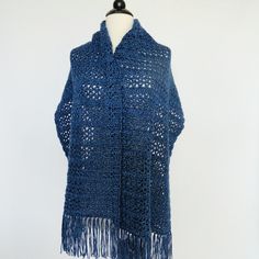 "Simply elegant shawl done in a lattice design. The color is unique as it is a dark blue color thread twisted together with a light blue thread. This wrap measures approximately 16\"x59\" without fringe and 16\"x70\" with fringe. This shawl would definitely add class to a dress or sweater. It would even look great with jeans. There are more color choices for this style shawl in my shop. https://www.etsy.com/shop/KnitKnacksCreations?section_id=11866320&ref=shopsection_leftnav_3 This shawl is Blue Crochet Shawl One Size, Blue Crochet Yarn Shawl, Crochet Prayer Shawls, Elegant Shawl, Winter Shawl, Prayer Shawl, Lattice Design, Wedding Shawl, Accessories Wedding