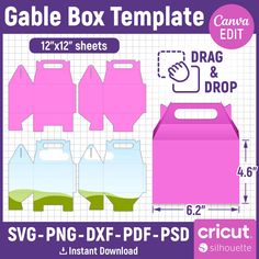 the printable box template for svg - dxf and psd is shown