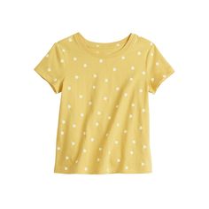 Give her wardrobe a refresh with this girls' printed graphic tee from Jumping Beans. Give her wardrobe a refresh with this girls' printed graphic tee from Jumping Beans. FEATURES Crewneck Short sleeves Printed graphic on chest FittedFABRIC & CARE Cotton, polyester Machine wash Imported Size: 8. Color: Gold. Gender: female. Age Group: kids. Cute Spring Tops With All Over Print, Yellow Cotton Top With All Over Print, Yellow Cotton T-shirt With All Over Print, Playful Cotton T-shirt With All Over Print, Playful Spring T-shirt With All Over Print, Playful All Over Print T-shirt For Summer, Playful Summer T-shirt With All Over Print, Shoes Guide, Jumping Beans