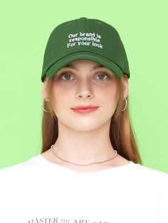 Editor's NotesULUK is a young contemporary brand known for their unique and kitsch styles.‘Your look’ to enjoy the comfort of everyday life and the joy of special days!- Logo Embroidered baseball cap- High-quality cotton material used- Comfortable fit- Adjustable buckled back strapMeasurements (in.)- Head Girth: 22.5 in. ~ 22.8 in.- Depth: 6.1 in.- Brim Length: 3.1 in. Composition & Care- 100% Cotton- Do not bleach- Do not dry clean- Do not iron- Wash dark colors separatelyDesigner- by Trendy Everyday Visor Baseball Cap, Trendy Cotton Trucker Hat With Embroidered Logo, Trendy Trucker Hat With Embroidered Logo And Visor, Trendy Trucker Hat With Embroidered Logo, Trendy Trucker Hat With Letter Embroidery, Trendy Green Baseball Cap With Visor, Green Cotton Baseball Cap With Curved Visor, Green Cotton Snapback Hat With Curved Visor, Green Letter Print Snapback Baseball Cap