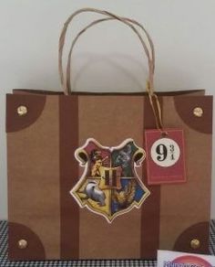 a harry potter bag with hogwart's crest stickers on it and a price tag