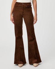 Charlie is our largest flared silhouette with the highest rise. This on-trend style is cut from our ultra-soft velvet corduroy in a maple brown shade with just the right amount of stretch for a perfect fit. | Charlie Flare Pant - Maple Brown Corduroy | Size 29 Fitted Full Length Brown Flare Jeans, Fitted Brown Flare Jeans, Brown Flared Cotton Pants, Fall Flare Corduroy Pants, Fall Corduroy Flare Pants, Fall Velvet Flare Bottoms, Flared Velvet Bottoms, Flare Corduroy Pants For Fall, Fitted Brown Flare Jeans For Fall