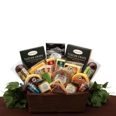 the gourmet cheese and crackers gift basket is ready to be delivered in style