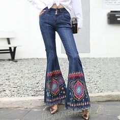 Women Denim Slim Embroidery Tassels Flared Pants Condition: 100% Brand new & High quality Women's Asian Size:  26-34 Material: Denim Color: Blue Dear friend: If you feel difficult to choose the size ,just give me about your height and weight.I will check the size for you,Thanks. China Size Length Waist Hip Thigh Cuff Inseam cm  inch cm  inch cm  inch cm  inch cm  inch cm  inch 26 101 39.8 64 25.2 84 33.1 48 18.9 84 33.1 78 30.7 27 102 40.0 66 26.0 86 33.9 49 19.3 84 33.1 78 30.7 28 103 40.4 69 2 Cheap Bohemian Denim Blue Jeans, Affordable Embellished Denim Jeans, Plus Size Tassel Pants, Cheap Bohemian Women's Jeans, Affordable Bohemian Women's Jeans, Affordable Bohemian Denim Bottoms, Plus Size Boho Jeans, Affordable Denim Blue Bottoms With Floral Embroidery, High Waist Embroidered Jeans