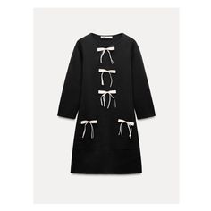 Round neck dress with below-the-elbow length sleeves. Front patch pockets. Contrasting bow details. Short Knit Dress, Simpul Pita, Bow Women, Zara Shorts, Cardigan Sweater Dress, Shirt Blouses Tops, Round Neck Dresses, Anorak Jacket, Leather Shirt