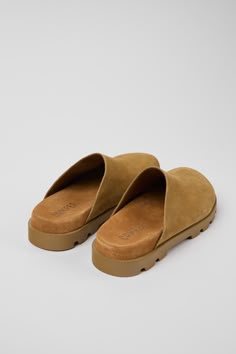 Brutus Sandal  by Camper Modern Suede Slip-ons With Cushioned Footbed, Suede Mules With Cork-bed Midsoles, Slip-on Suede Mules With Cork-bed Midsoles, Comfortable Suede Slip-on Slides, Suede Slip-on Clogs With Cushioned Footbed, Modern Slip-on Mules With Cork-bed Midsoles, Modern Cushioned Slip-on Clogs, Modern Outdoor Clogs With Rubber Sole, Modern Slip-on Clogs With Cushioned Footbed