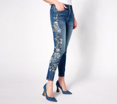 Are you a denim-on-the-daily devotee? Inject a fresh take on this classic wardrobe staple with these fashion-forward floral-embroidered jeans. Enjoy your all-eyes-on-you moment! From Driftwood Jeans. Floral Embroidered Straight Leg Jeans, Fall Floral Embroidered Denim Jeans, Dark Wash Floral Embroidery Jeans For Spring, Spring Floral Embroidered Dark Wash Jeans, High Rise Denim Jeans With Floral Print, Driftwood Jeans, Blue Bell, Classic Wardrobe Staples, Classic Wardrobe