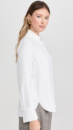 Find VINCE Pearl Button Down on Editorialist. Fabric: Lightweight, non-stretch crepe. Imitation pearl button placket. Collared neck. Long sleeves with button cuffs. Shell: 100% polyester. Hand wash or dry clean. Imported, China. Measurements: Measurements from size S Length: 25.25in / 64.0cm, from shoulder Vince Clothing, Stretch Crepe, Everyday Luxuries, White Brand, China Fashion, Button Placket, Fabric Weights, Button Downs, Designer Clothing