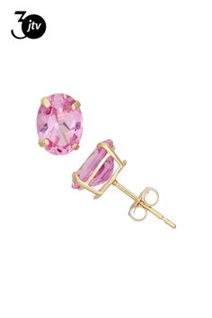 2.70ctw Oval Lab Created Pink Sapphire 10K Yellow Gold Earrings. Pushbackings. Pink Oval Earrings With Prong Setting, Yellow Gold Earrings, Yellow Gold Earring, Pink Sapphire, Gold Earrings, Sapphire, Lab, Yellow Gold, Yellow