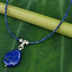 Handmade Lapis Lazuli Pendant Necklace - Blue Lady | NOVICA Marcasite Jewelry, Lapis Lazuli Pendant, Lapis Lazuli Necklace, Turquoise Bead Necklaces, Garnet Pendant, Beaded Pendant Necklace, Necklace Blue, Jewelry Unique, Choker Necklaces