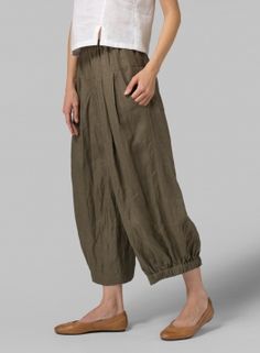 Linen Crumple Effect Harem Pants (Long) Relaxed Fit Bottoms With Pleated Waist And Wide Leg, Relaxed Fit Wide Leg Bottoms With Pleated Waist, Wide Leg Pleated Waist Pants For Summer, Wide Leg Pants With Pleated Waist For Summer, Summer Wide-leg Pants With Pleated Waist, Wide Leg Bottoms With Folds, Accordion Pleats Wide Leg Summer Bottoms, Accordion Pleated Wide Leg Bottoms For Summer, Relaxed Fit Wide-leg Pants With Pleated Waist