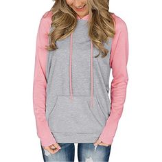 Pink Contrast Raglan Sleeve Pocketed Hoodie Pink Fall Hoodie With Kangaroo Pocket, Hoodie With Pockets For Spring, Spring Hoodie Top With Pockets, Casual Pink Sweater With Drawstring Hood, Pink Hooded Top For Fall, Pink Sweatshirt With Kangaroo Pocket For Fall, Pink Fall Sweatshirt With Kangaroo Pocket, Spring Hooded Top With Kangaroo Pocket, Pink Hoodie With Pockets For Fall