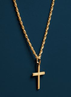 "Men's Gold Cross Necklace - 14k Gold Filled rope Chain - Gifts for Men - Engagement, confirmation, father's day, Men's Jewelry Gold Necklace Minimalist Vermeil Gold Cross Pendant on 14K Gold Filled Rope Chain. Cross: Vermeil Gold Chain: 14K Gold FILLED Cross: 24mm x 13mm Chain: 1.9mm Clasp: Lobster Claw Available in 18, 20, 22, and 24 inches (Choose length from drop down menu) Made in the USA About \"Gold Filled Jewelry\": Also called rolled-gold. These jewelry items are not actually filled wit Yellow Gold Rope Chain With Cross Pendant Jewelry, Yellow Gold Cross Pendant Jewelry With Rope Chain, Yellow Gold Cross Pendant With Rope Chain, Cross Pendant Men, Necklace Rope, Stainless Bracelet, Gold Chain Design, Mens Gold Jewelry, Gold Cross Necklace