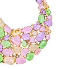 Introducing the Grande Bella Veneto Crystal Deco Necklace – where opulence meets innovation, and glamour knows no bounds. Inspired by the vibrant hues of Venice and crafted in the style of mesmerizing Murano glass, this necklace is a true testament to sophistication. Indulge in a symphony of colors with exquisite materials including Violet, Blue/green tourmaline, pink tourmaline, peach golden tourmaline, and silk color crystals. Each stone is meticulously selected, ensuring a kaleidoscope of bri Elegant Luxury Multicolor Necklaces, Luxury Multicolor Necklace For Formal Occasions, Luxury Multicolor Necklaces For Formal Occasions, Luxury Multicolor Multi-stone Necklaces, Luxury Multicolor Gemstone Necklaces, Luxury Multicolor Necklace With Gemstone Accents, Luxury Multicolor Necklaces With Gemstone Accents, Luxury Multicolor Round Necklace, Luxury Round Multicolor Necklaces