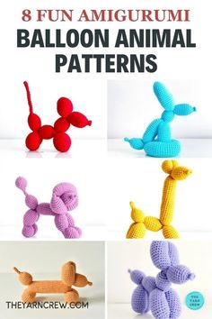 the amigurmi balloon animal pattern is shown in four different colors