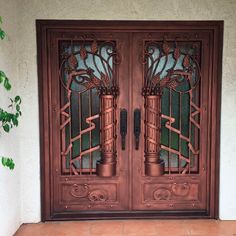 iron double exterior door with square top and kickplate Double Doors Exterior Entrance, Diy Fall Wreath Ideas, Double Entry Door, Bronze Doors, Fall Wreath Ideas, Wrought Iron Entry Doors, Door Grill, Double Doors Exterior, Iron Entry Doors