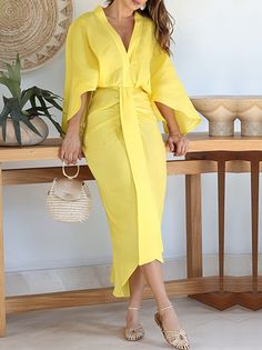 Plain Summer Vacation V neck Natural Daily Maxi Short Sleeve No Dresses for Women Dirndl Outfit, Plain Maxi Dress, Draped Midi Dresses, Mini Robes, Short Sleeve Maxi Dresses, Linen Maxi Dress, Necklines For Dresses, Maxi Dress With Sleeves, Types Of Dresses