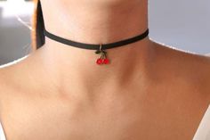 adjustable choker:- shortest: 35.5 cm- longest: 39.8 cm Cute Adjustable Choker Jewelry, Cute Black Choker Necklace, Cute Adjustable Black Choker, Trendy Red Choker As Gift, Trendy Cherry Adjustable Jewelry, Trendy Adjustable Cherry Jewelry, Red Adjustable Trendy Choker, Cute Chokers, Aged Clothing