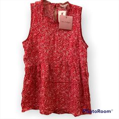 Nwt Rose & Rhyme Sleeveless Blouse With Pleated, Ruffled, Neckline. Red With A White Floral Print Key Hole Opening On The Back With A Red Iridescent Button. 100% Rayon Hand-Wash Or Dry Clean. Woman’s Size Medium Armpit To Armpit Measurement Is: 18” Shoulder To Bottom Hem Measures: 24” Very Good Unworn Condition! Red Sleeveless Tank Top For Summer, Red Sleeveless Tank Top For Vacation, Red Sleeveless Tank Top For Beach, Red Sleeveless Tank Top For The Beach, Sleeveless Red Tank Top For Beach, Red Sleeveless Summer Tops, Red Sleeveless Beach Top, Red Sleeveless Top For Summer, Red Sleeveless Tank Top For Spring