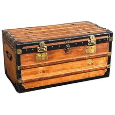 an old wooden trunk is shown on a white background