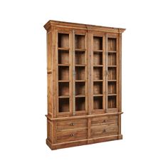 a large wooden cabinet with drawers and shelves