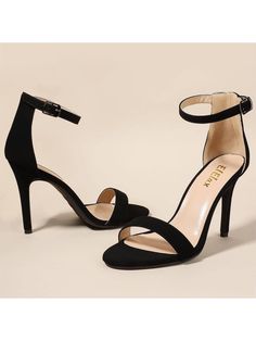 Black Nubuck Elegant,Fashionable Collar  Pu  Strappy Embellished   Women Shoes Ankle Strap Sandals Heels, Comfortable Heels, Women's Health, Ankle Strap Heels, Heeled Sandals, Strap Heels, Womens Heels, Black Suede, All Fashion