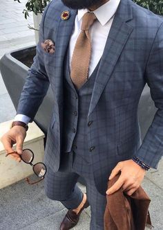 Hipster Suit, Pimp Outfits, Best Wedding Suits, Costume Gris, Tweed Wedding Suits, A Man In A Suit, Hipster Beard, Guys Fashion, Man In A Suit