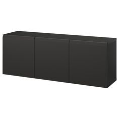 a black cabinet with three doors on one side and two cupboards on the other