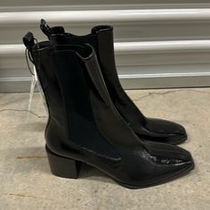 Bnwt Zara Black Patent Block Heel Pull On Boots Sz 41. Offers Fitted Black Chelsea Boots With Pointed Toe, Black Pointed Toe Chelsea Boots For Winter, Fitted High Ankle Black Chelsea Boots, High Ankle Black Chelsea Boots For Formal Occasions, Black Patent Leather Chelsea Boots For Formal Occasions, Black High Ankle Chelsea Boots For Formal Occasions, Fall Party Chelsea Boots High Ankle, Fall Party High Ankle Chelsea Boots, Formal Black Patent Leather Chelsea Boots