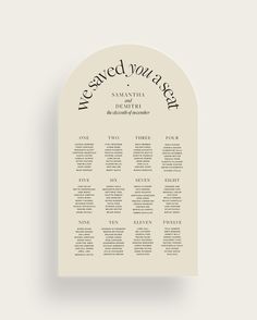 an arch - shaped seating chart with the names and dates for two different types of events