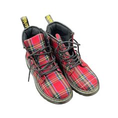 Dr Martens 1460 Tartan Boots Womens 5 Mens 4 Red Combat. Lightly Used- No Visible Flaws Or Defects. * Canvas Upper * Lace Up Closure * Slip Resistant Outsole * Rare Pattern Ships Next Business Day. 30 Day Free Returns. Item Must Be Returned In Original Condition. Tartan Boots, Shoes Dr Martens, Boots Womens, Dr Martens Shoes, Martens Shoes, Moto Boots, Dr. Martens, Tartan, Womens Boots