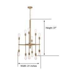 an image of a chandelier with six lights and measurements for each light fixture