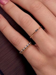 LeMel is known for its dainty gold jewelry! Add this delicate beaded design 14K gold band to any finger - it is easiest ring to layer into your everyday jewelry routine! Dainty Ring Stack, Sapphire And Diamond Band, Ring Blue Sapphire, Ring Stacks, Dainty Gold Jewelry, December Birthstone Ring, Ring Birthstone, Ring Stack, Blue Sapphire Diamond